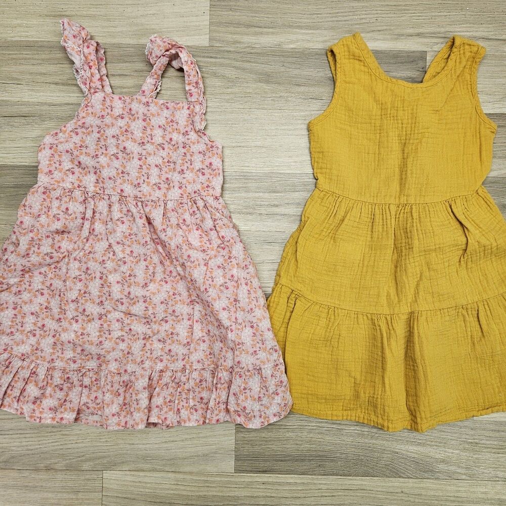 Cat & Jack Girls Spring Dress Size 6 Yellow Pink Floral Casual Lightweight